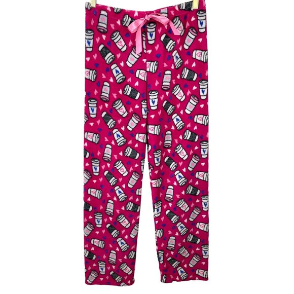 Bobbie Brooks Sleepwear Pink Fluffy Fleece Pajama Pants Coffee Cup Theme SMALL - Picture 1 of 6